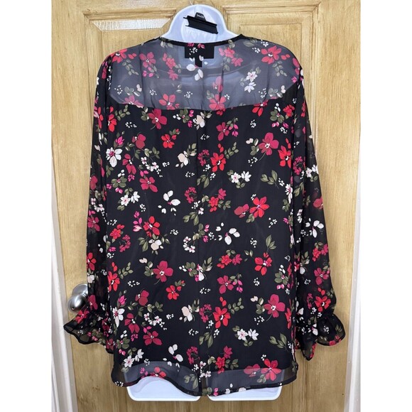 Lane Bryant Womens Black Red Floral Print Lace Sheer Lined Top Size 14 - Picture 2 of 7